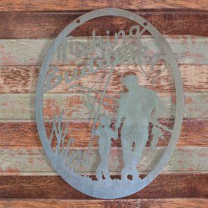 Metal Fishing Buddies Little Girl Oval Hanging Wall Art, 13" x 10.5"